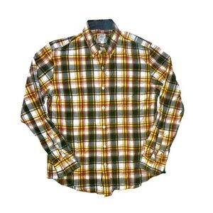 J. Crew Plaid Button Down Long Sleeve Shirt Yellow White Size Large